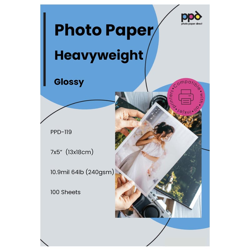 PPD Glossy Photo Paper for Inkjet Printer, 5 x 7" Premium Quality Printable Sheets for Custom Picture, Professional Photographic Instant Dry For with Normal, Dye or Pigment Ink (50 Pack/240 gsm) - Image 1